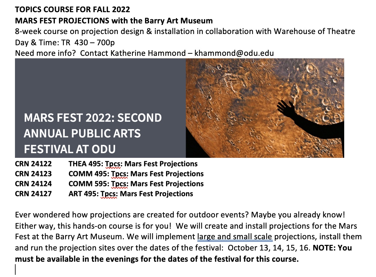 Projections Course - for Mars Festival « Student Announcements