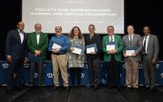 President Hemphill and Provost Agho with faculty and administrators who have 35 years of service to ODU.