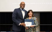 President Hemphill with Professor Paige O'Shaughnessy.